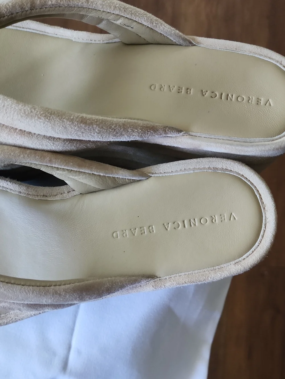 Veronica Beard Suede Beige Platform Wedge Thong Sandals